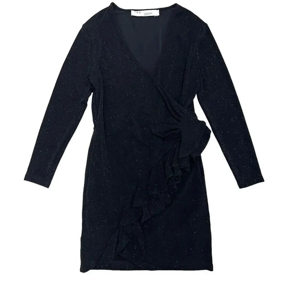 IRO Hime Shimmer Ruffle Bodycon Dress Wrap Black Sparkle Cocktail Size 42/XL - Picture 5 of 11